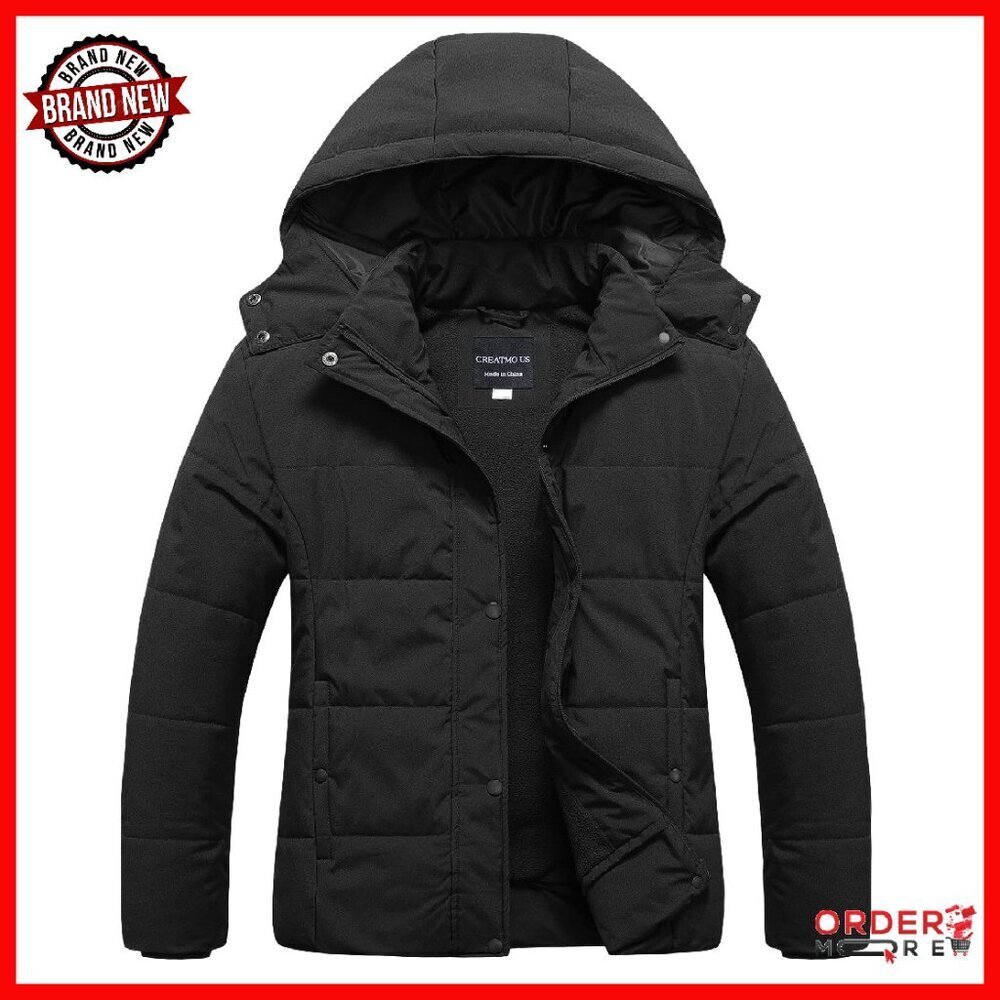 Plus Size Waterproof Puffer Jacket Fleece Lined Winter Coat Removable Hood